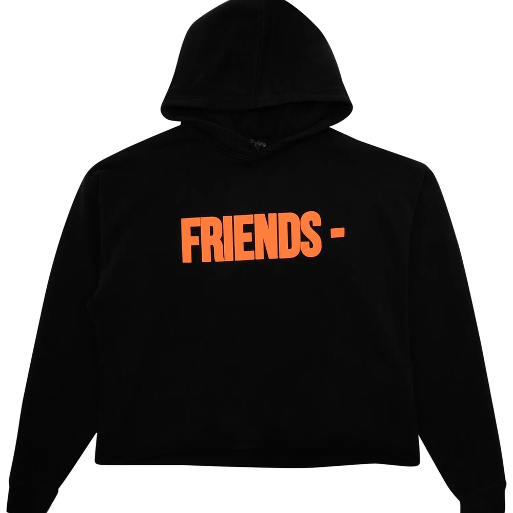 VLONE Black Hoodie with Orange 'FRIENDS' Print